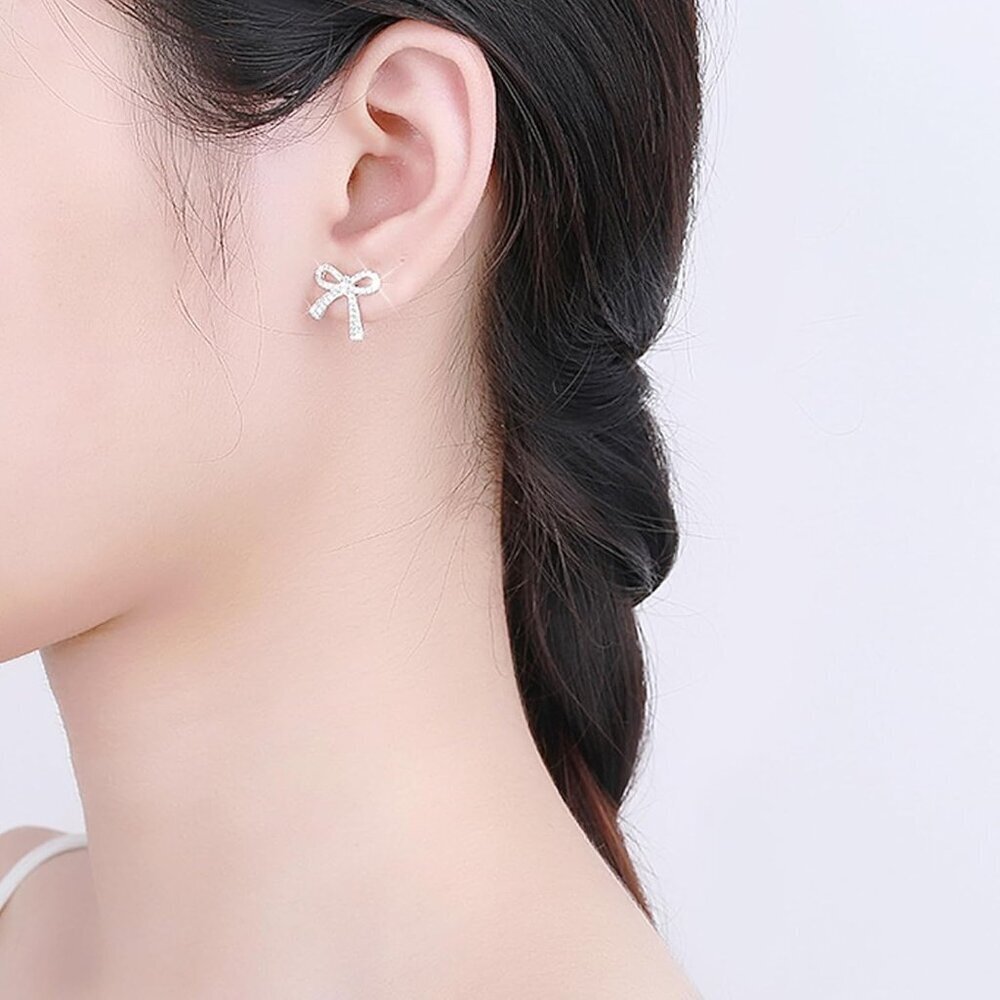 Bow Earrings for Women Trendy Sparkly Rhinestone Chain Tassel Earrings Bow Pearl - Picture 5 of 7